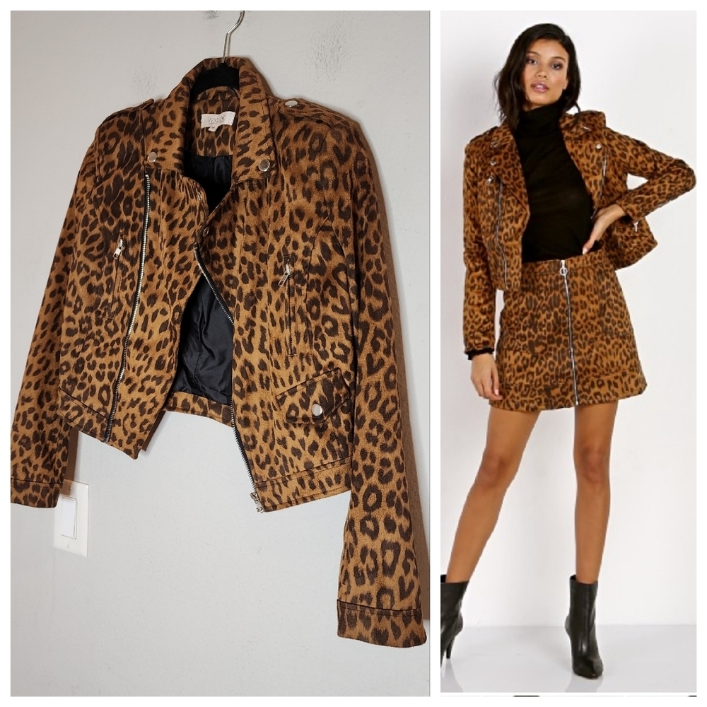 WYLDR Leopard print faux suede biker jacket. Women's size XS. (Flaw)